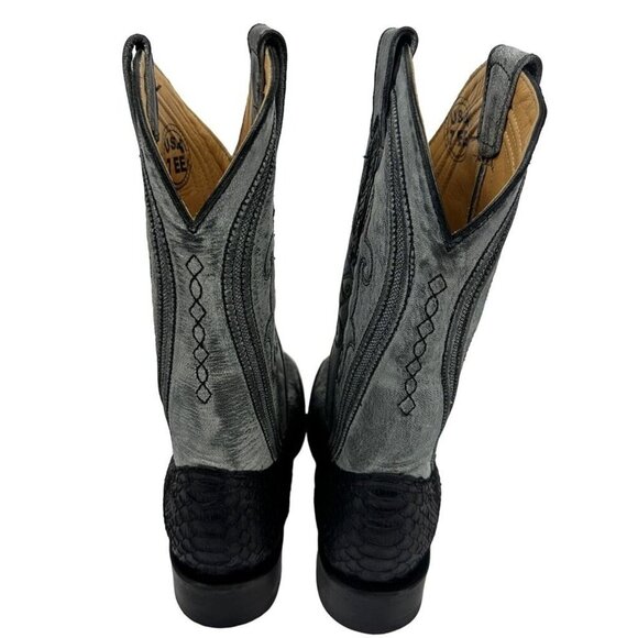 Vaccari Cowboy Western Boots Square Toe Leather Stitched Python 7 EE Wide - Picture 2 of 8